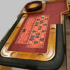 Fama-Casino-stol-ruletki-4-004 Stół do ruletki wykończony drewnem, sukno premium, wysoka banda z przeszyciem, nogi drewniane